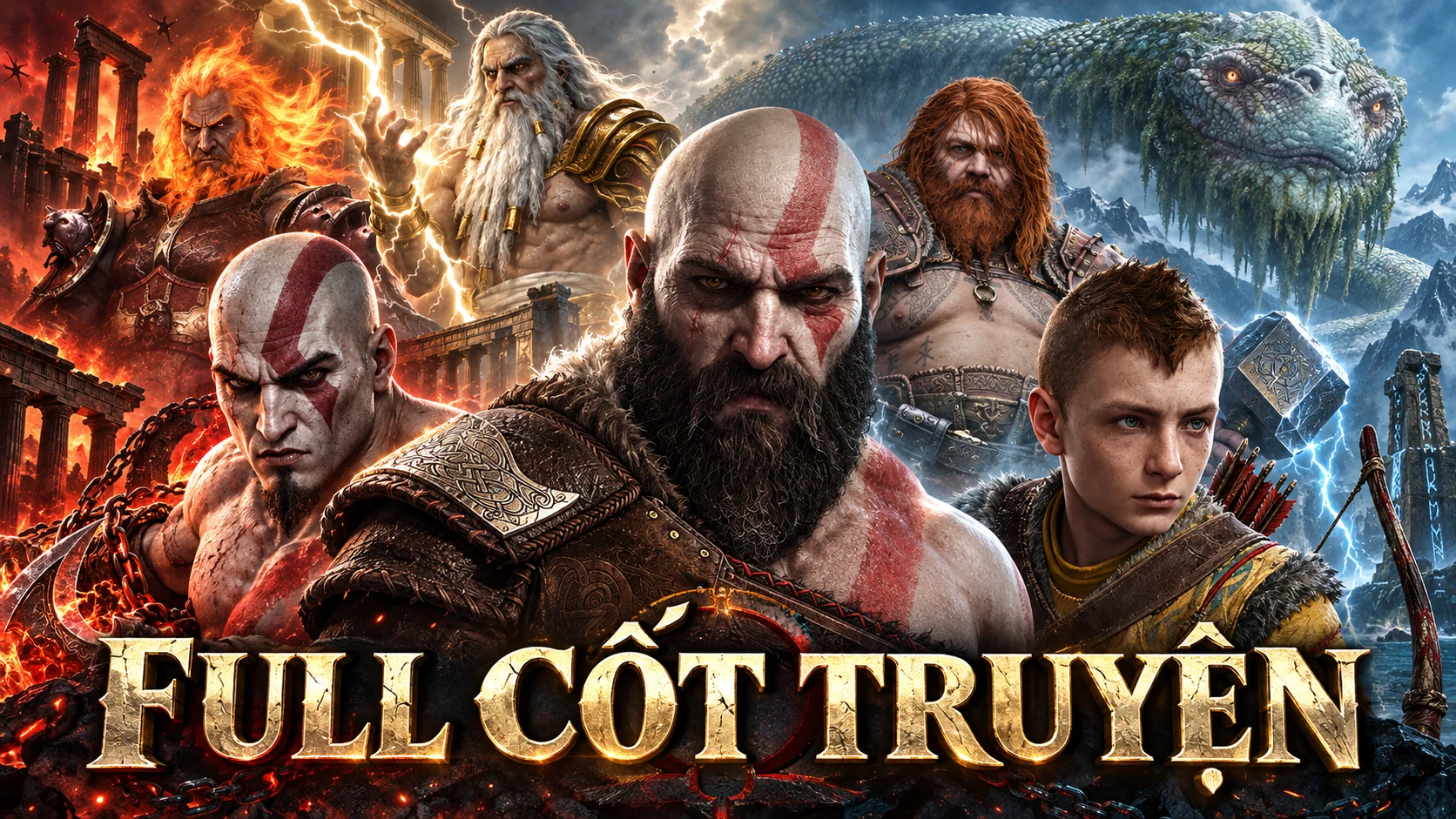 From Olympus to the Nine Realms in an AI illustration combining Kratos, Atreus, and Greek and Norse mythology.