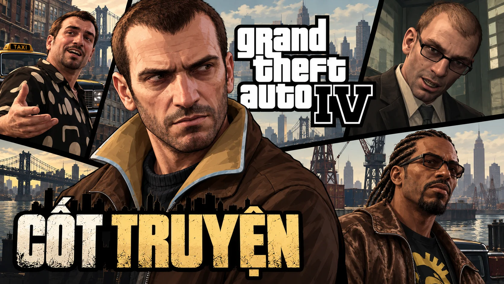AI illustration: Niko and other characters in a GTA IV-inspired montage.