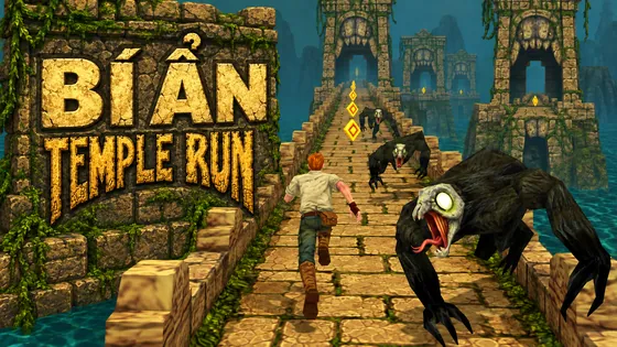 AI illustration: a runner crossing a stone bridge through repeated temple gateways, with a Demon Monkey on the right.