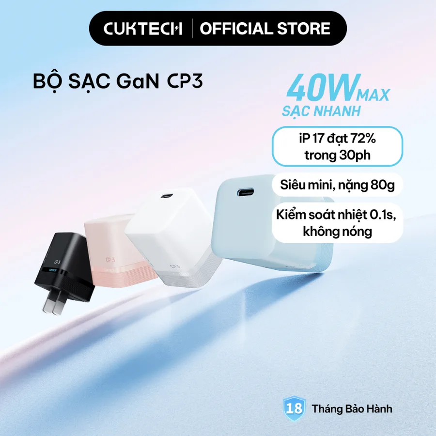 Củ sạc CUKTECH GaN 40W chân gập