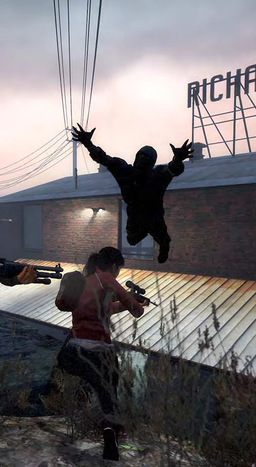 Hunter pounces towards Zoey in Left 4 Dead
