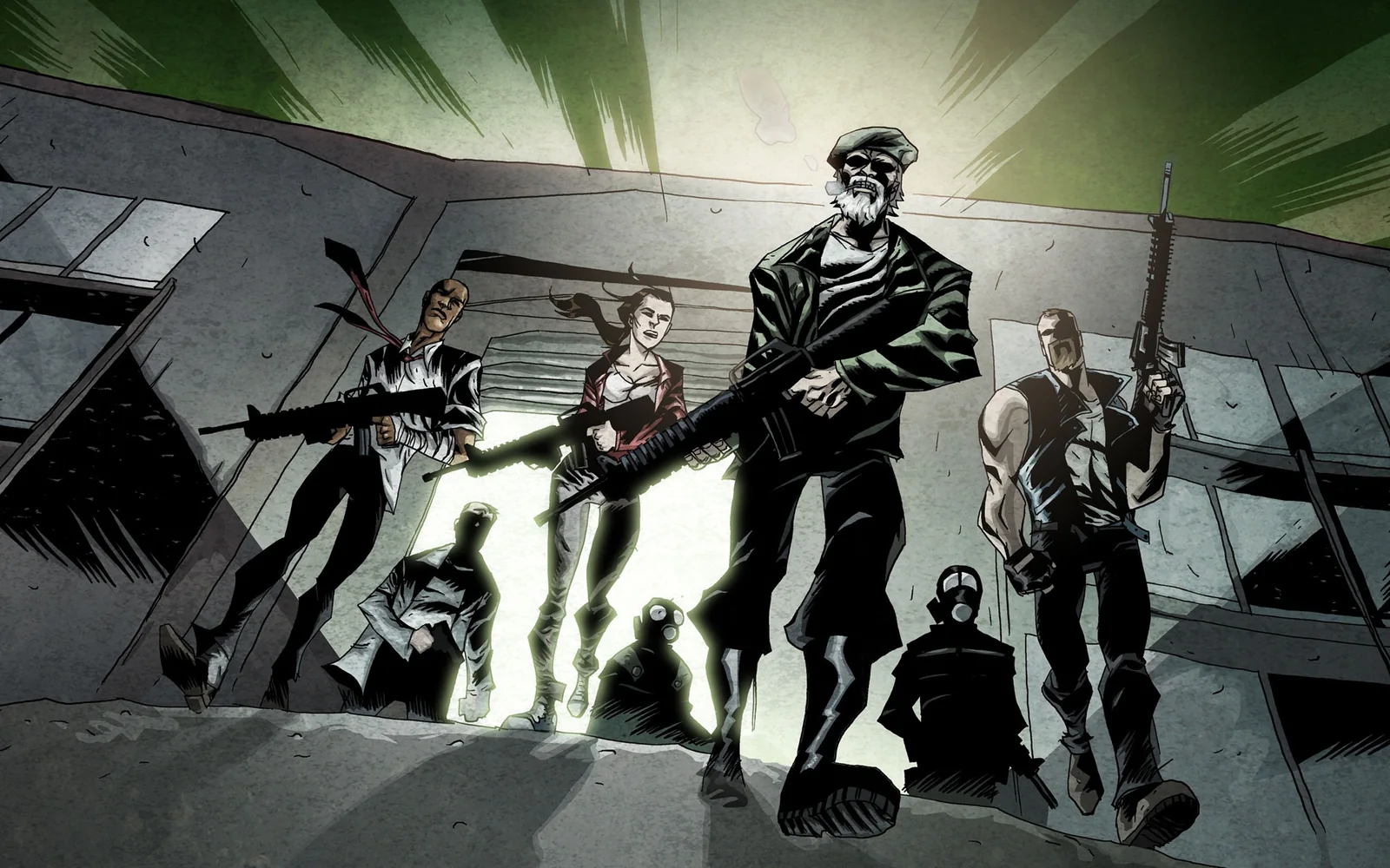 The original four characters, Louis, Zoey, Bill and Francis, in The Sacrifice promotional artwork.